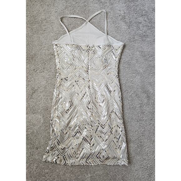 Crystal Doll Gold Sequined Formal Dress Fitted Bodycon Sparkly Halter Sz 7 Women - Picture 6 of 8